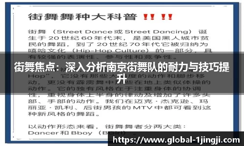 街舞焦点：深入分析南京街舞队的耐力与技巧提升